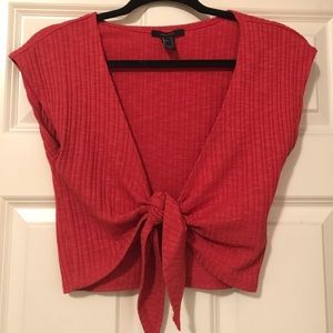 Red tie crop top